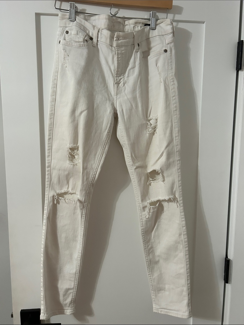 7 For All Mankind White Distressed Skinny Jeans